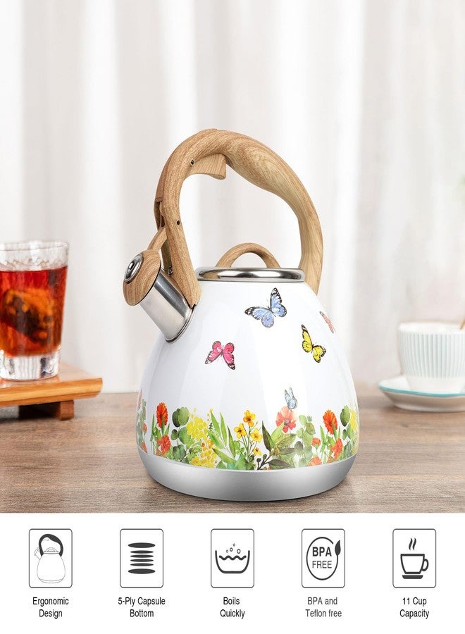 toptier Tea Kettle, Toptier Teapot Whistling Kettle with Wood Pattern Handle Loud Whistle, Food Grade Stainless Steel Tea Pot for Stovetops Induction Water Kettle, 2.7-Quart Butterfly - Image 5